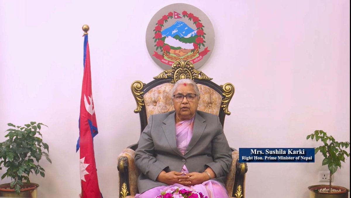 pmngeneva's tweet photo. Rt. Hon. Prime Minister Mrs. Sushila Karki addressed the High-Level Segment of the #HRC61 in Geneva today, where she expressed Nepal’s commitment to advancing all human rights and fundamental freedoms. 
@pmsushilakarki @MofaNepal @RPDSUBEDI @UNHumanRights https://t.co/DceQ3Pzeax