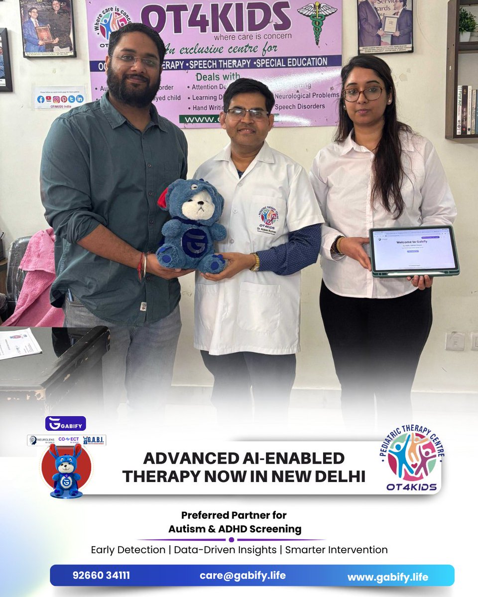 Gabify_life's tweet image. BIG NEWS 
OT4KIDS is now a Preferred Partner of Gabify!

New Delhi now has one of India’s emerging AI-enabled therapy ecosystems.

#Gabify #OT4Kids #AutismSupport #AIForGood #SpecialNeedsIndia #TherapySupport #DelhiParents #EarlyIntervention #InclusiveIndia
