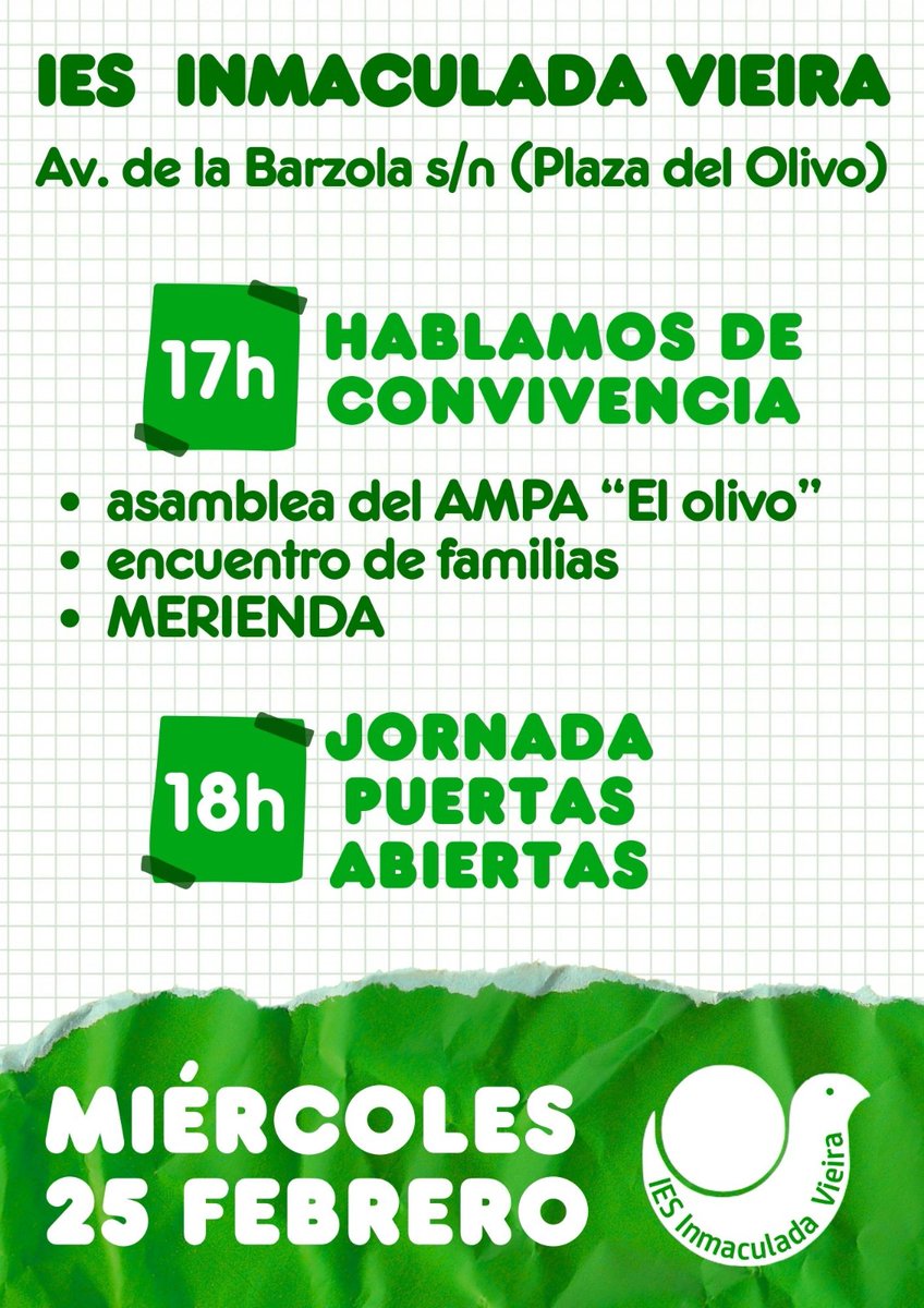 💚 Este miércoles por la tarde tenemos una jornada muy importante para reforzar los lazos de la comunidad educativa, tanto con las familias que ya forman parte del centro, como con las familias que están decidiendo el centro dónde matricular en 1º de la ESO. #EligeLaPública
