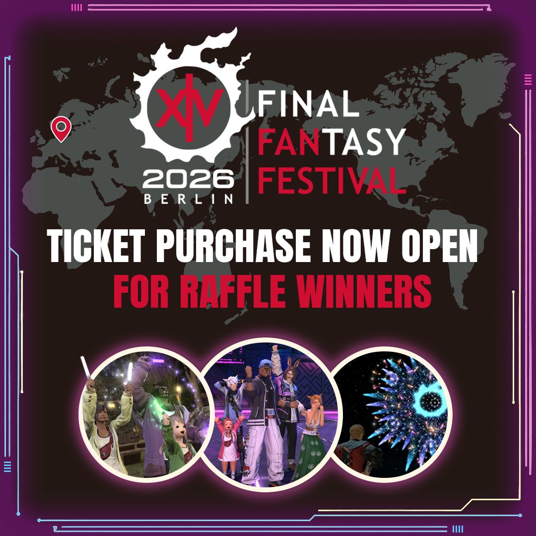 FF_XIV_EN's tweet photo. All emails have been sent to those selected for the Fan Festival 2026 in Berlin player-exclusive purchase period! 📣

Eligible players may use their code to purchase tickets by Sunday, March 8 at 22:59 (GMT) / 23:59 (CET)!

⚠️ Be sure to check the email registered to the Square Enix account that was used to apply for the tickets.
