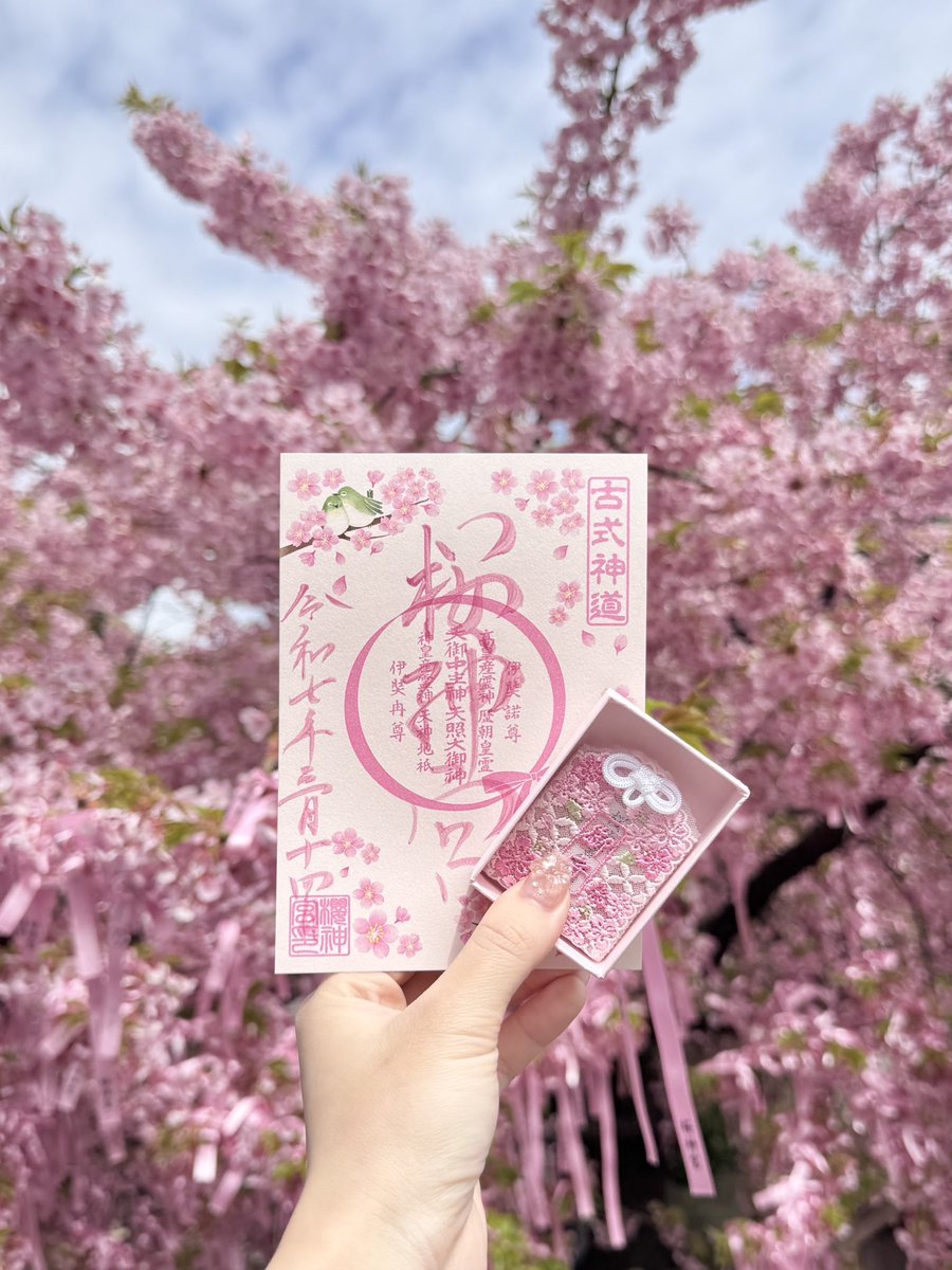 pq17u's tweet photo. 今年も桜神宮行きたいな🌸
御朱印もレースの御守りもかわいい🎀🤍 https://t.co/M1V82PdvDu