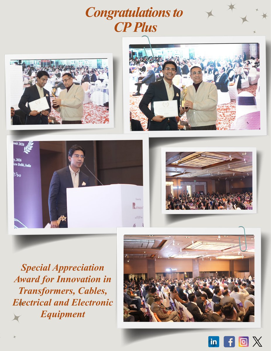 RailAnalysis's tweet image. CP Plus has been honoured with the “Special Appreciation Award for Innovation in Transformers, Cables, Electrical and Electronic Equipment” at the 7th #RAIES2026.

We invite you to showcase new technologies at Upcoming 7th #RMT2026: railanalysis.in/info/exhibitor… 

#CPPlus #RailAnalysis