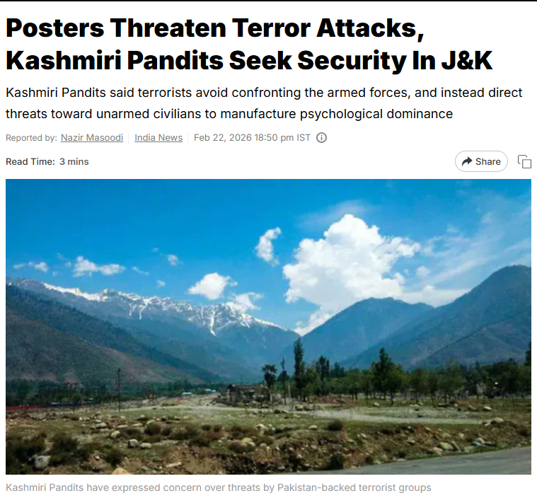 AqsaW99808's tweet image. Kashmiri Pandits seeking security after threat posters is a reminder that remnants of terror still try to disturb peace.

People across communities want peace, security &amp;amp; progress-not a return to dark days.
#KashmirRejectsTerror

@KashmirDespatch @atahasnain53