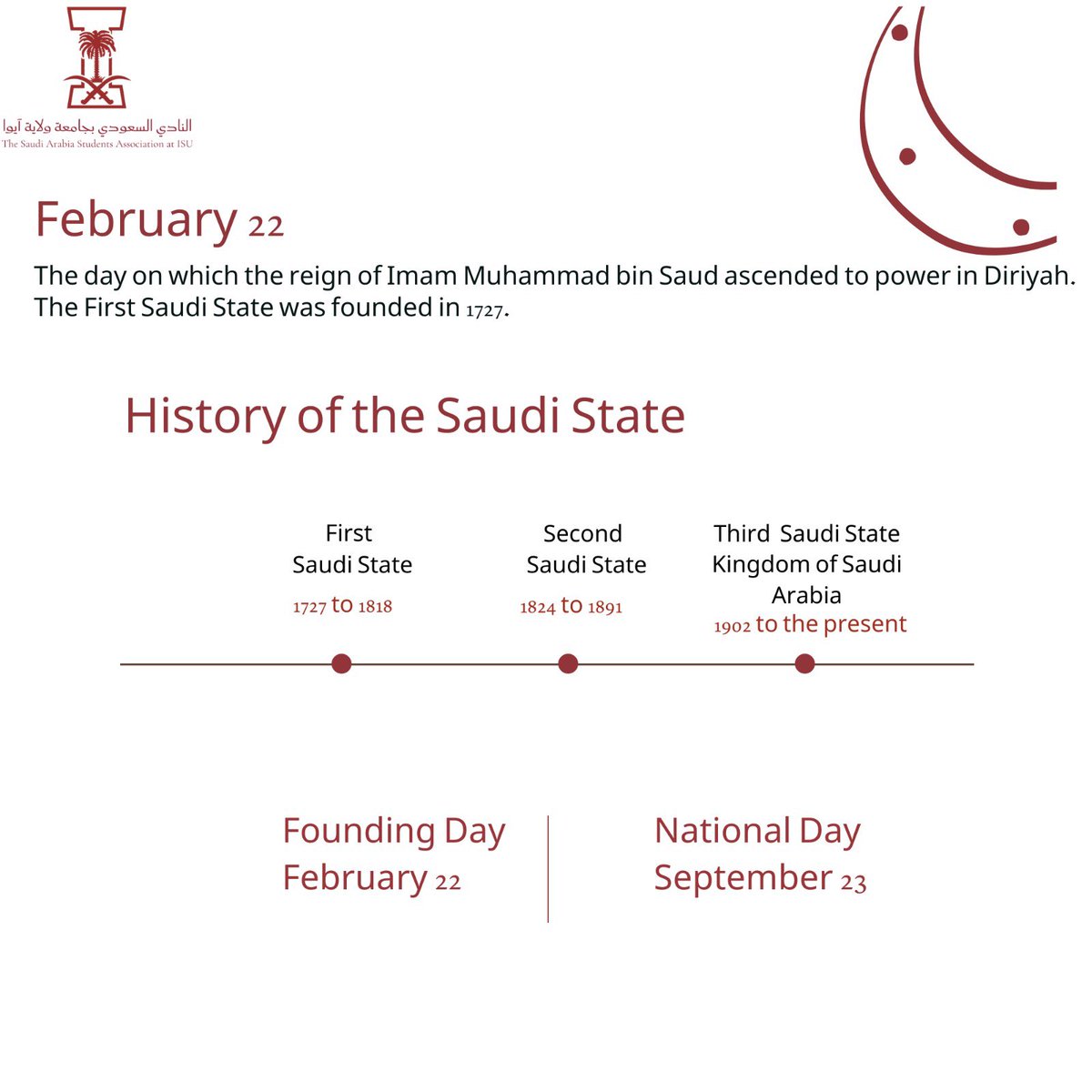 isu_saudi's tweet photo. February 22 🇸🇦
Celebrating the founding of our nation in 1727.
Proud of our past. Confident in our future.

#SaudiFoundingDay https://t.co/mejYKXwq7O