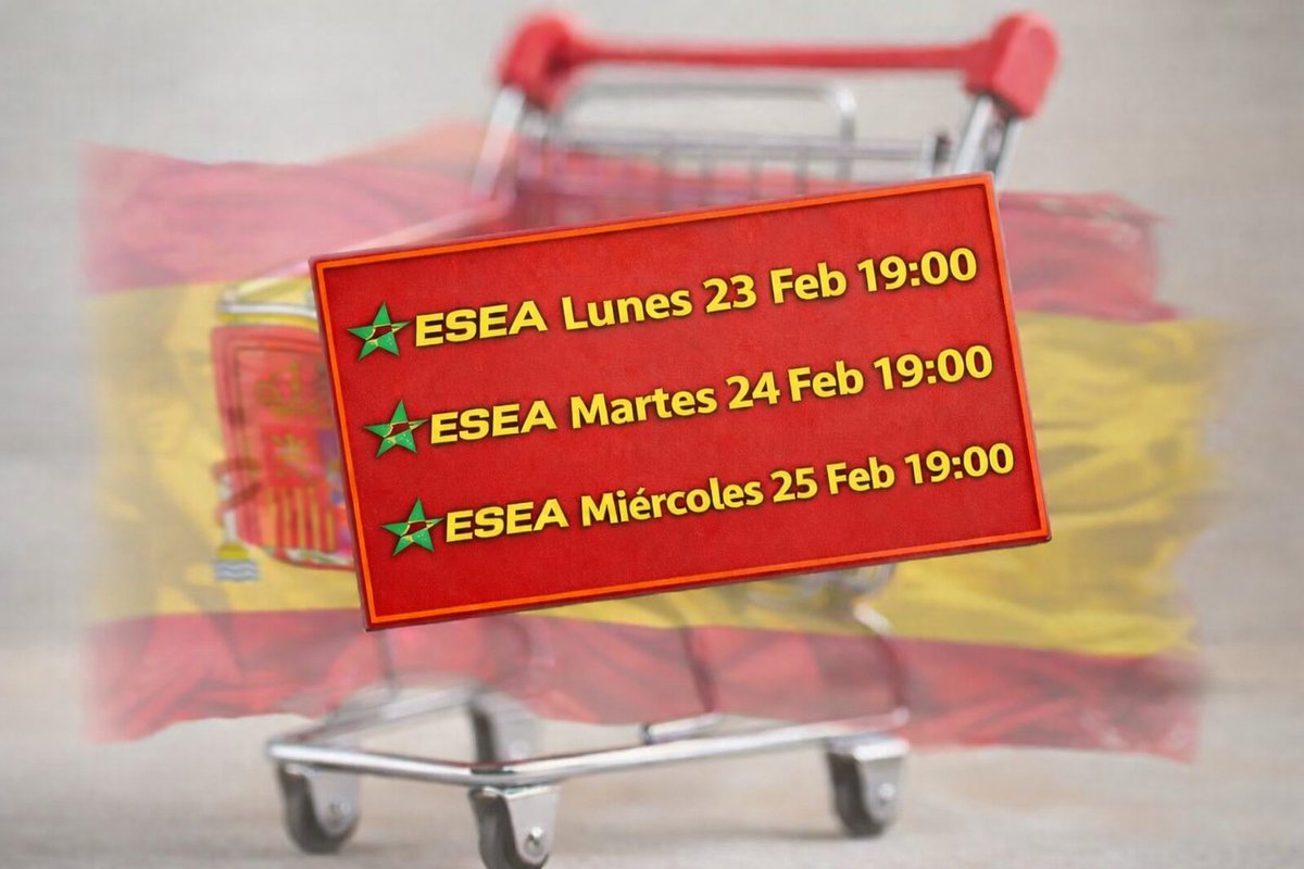 🇪🇸🛒 ¡Semana intensa en ESEA!

⭐ ESEA Lunes 23 Feb 19:00
⭐ ESEA Martes 24 Feb 19:00
⭐ ESEA Miércoles 25 Feb 19:00

🔥 Hoy se juega el ESEA a las 19:00. No hay excusas.

Nos vemos en el server. 💻🎮