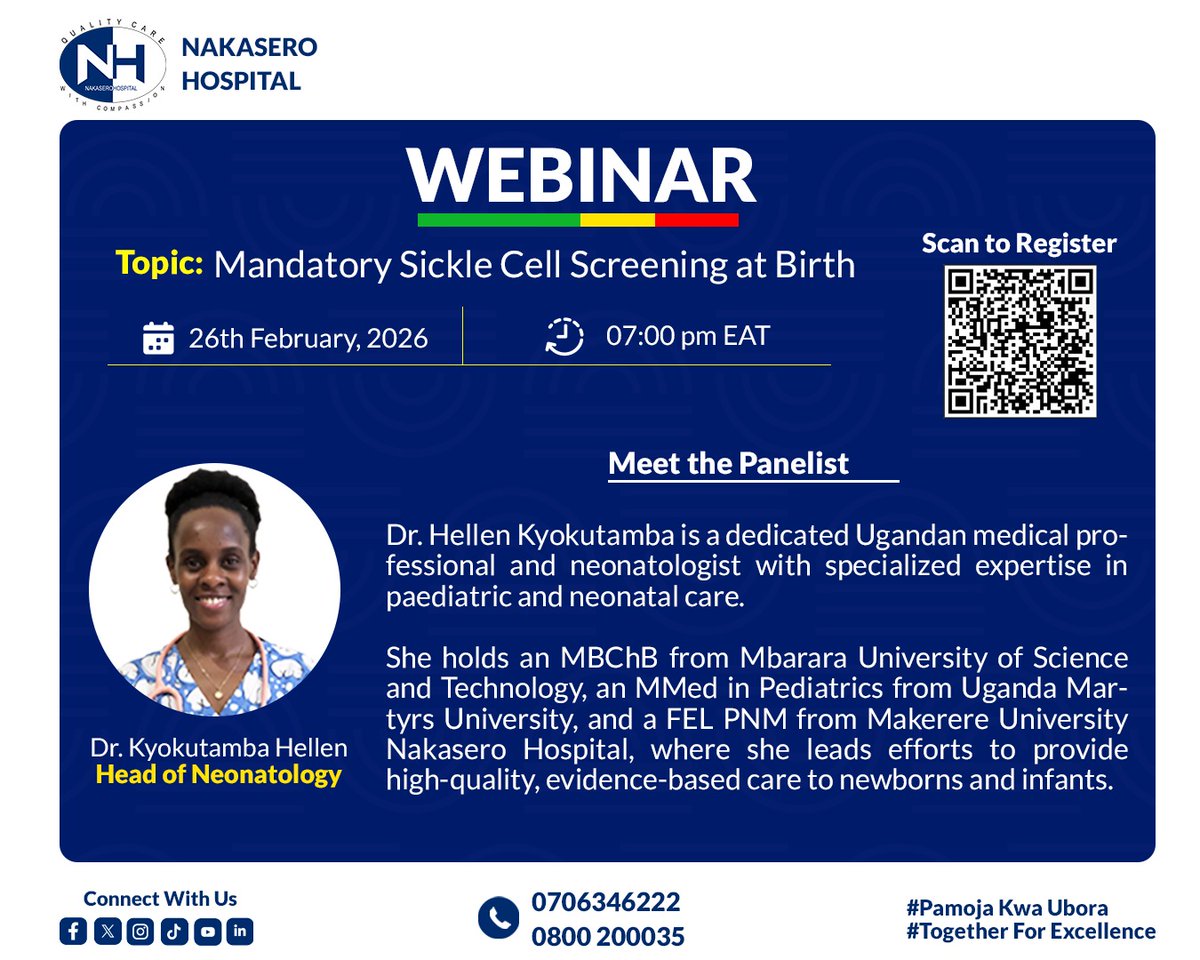 NakaseroHosp's tweet photo. #MeetThePanelist
Dr. Hellen Kyokutamba, Head of Neonatology @NakaseroHosp
Speaking from the frontlines of newborn care where early screening can change a child’s life from the very first day.
Register with us: https://t.co/1935BPni4O
#PamojaKwaUbora #TogetherForExcellence https://t.co/DDzTmw97RX