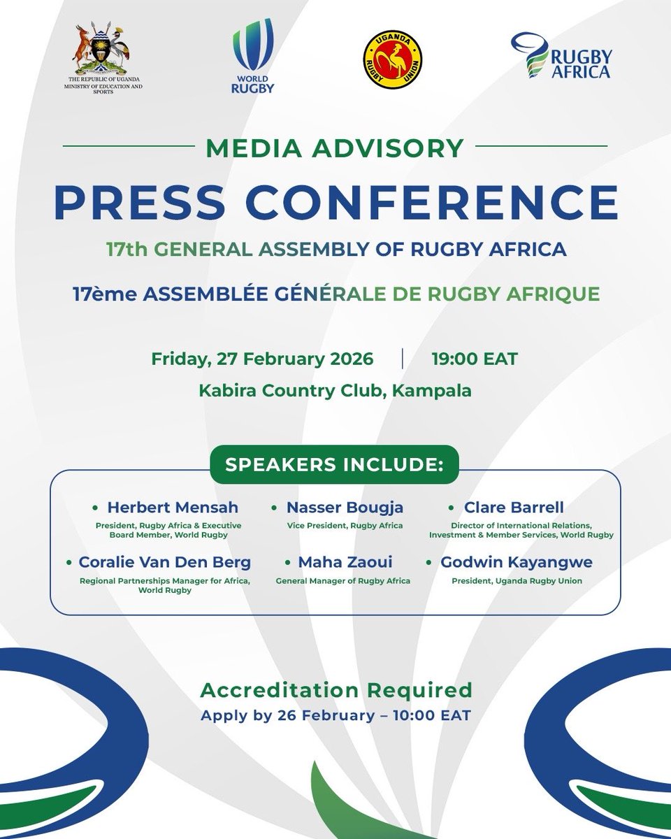 Image for the Tweet beginning: MEDIA ADVISORY 🏉

The 17th General