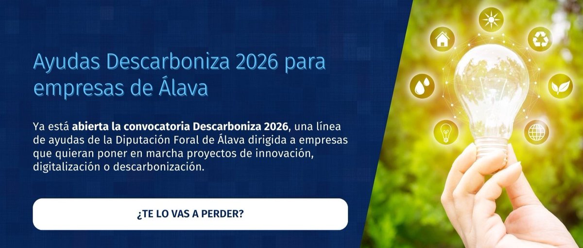 🔋 <a href="/Araba/">Arabako Foru Aldundia | Diputación Foral de Álava</a>  ha puesto en marcha el programa #Descarboniza2026, una línea de ayudas dirigida a empresas que quieran impulsar su transformación tecnológica y reducir su impacto ambiental.

👉Más información y solicitudes: zurl.co/gsjS0