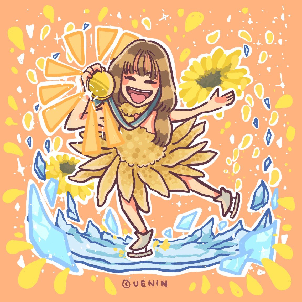 フィギュアスケート　金メダリスト
アリサ・リウ　/　Alysa Liu 選手　✩︎⡱
#似顔絵　#イラスト　#ウエニン　#FA