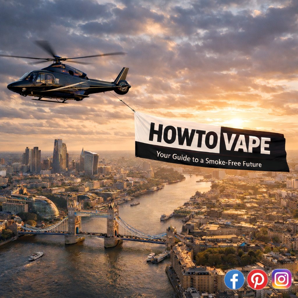 how_to_vape's tweet image. Golden hour over London 🚁
✨ “HOWTO VAPE” soaring high above the skyline. Switch the habit, elevate the experience 💨⬆️ Join the community and take your vape journey to the next level. 

#HowToVape #VapeCommunity #SmokeFreeJourney