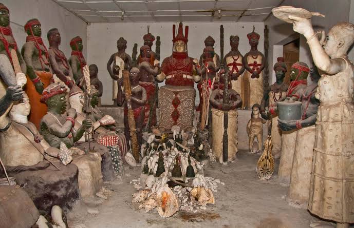 The Benin creation story and the concept of Olokun in Benin Mythology. 
Olokun in Edo tradition is seen as the God of the sea, the first son of Osanobua, "God Almighty," and Anume, the wife of osanobua, whose worship in Benin Kingdom takes root in Urhonigbe, a sacred town in the
