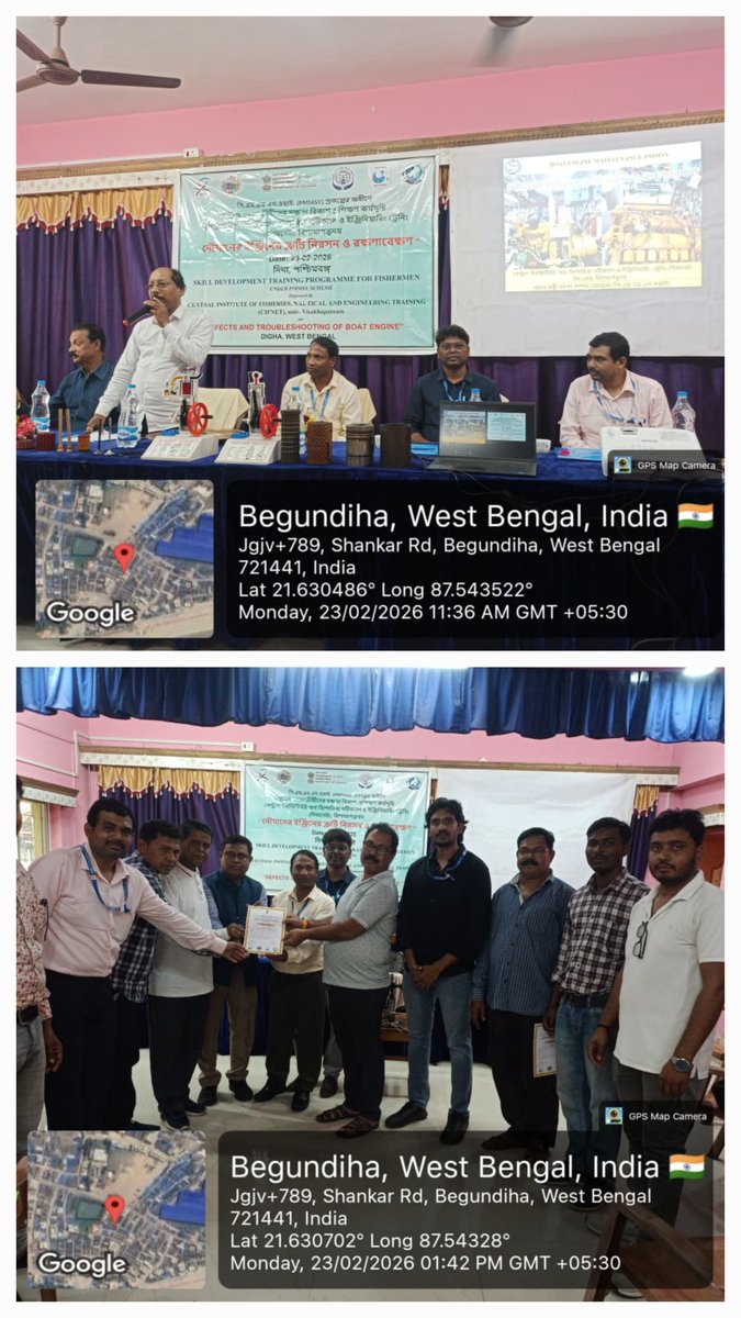 CifnetH's tweet photo. CIFNET Unit-Vizag conducted a 01 day Outreach #training programme for 50 #fishermen of #WestBengal on 23.02.2026 on the topic “Defects and Trouble shooting of Boat Engine”at Digha,WestBengal in collaboration with #MPEDA funded by @nfdbindia under #PMMSY https://t.co/3XhcabG1TC