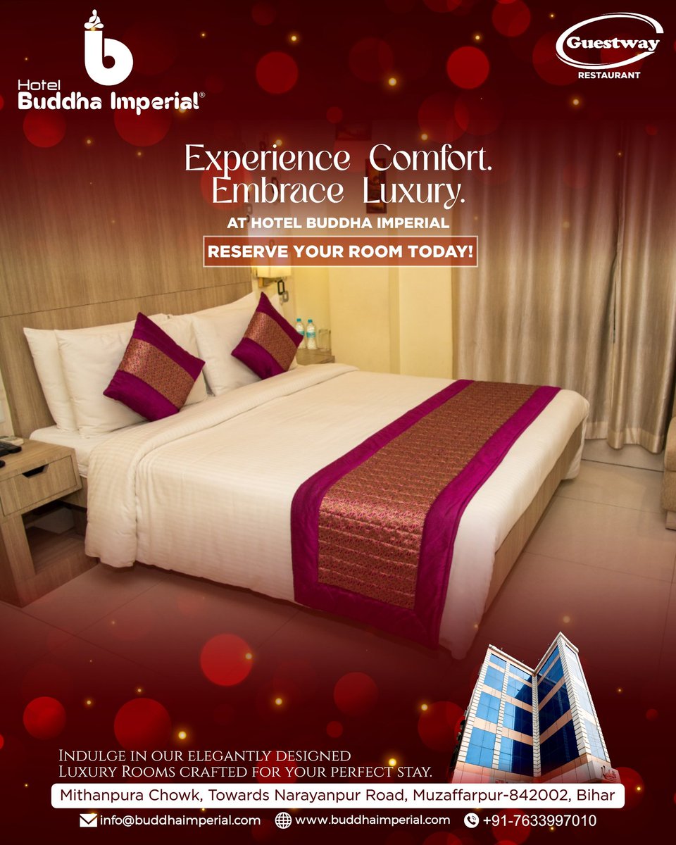 BuddhaImperial's tweet photo. Experience comfort &amp; embrace luxury at Hotel Buddha Imperial ✨

Premium rooms for your perfect business or family stay in Muzaffarpur.

📍 Mithanpura Chowk, Muzaffarpur
📞 +91 7633997010
🌐 https://t.co/K8qRd2Kjne⁠�

#HotelBuddhaImperial #LuxuryStay #MuzaffarpurHotels #BookNow https://t.co/UK3tEiZzXM