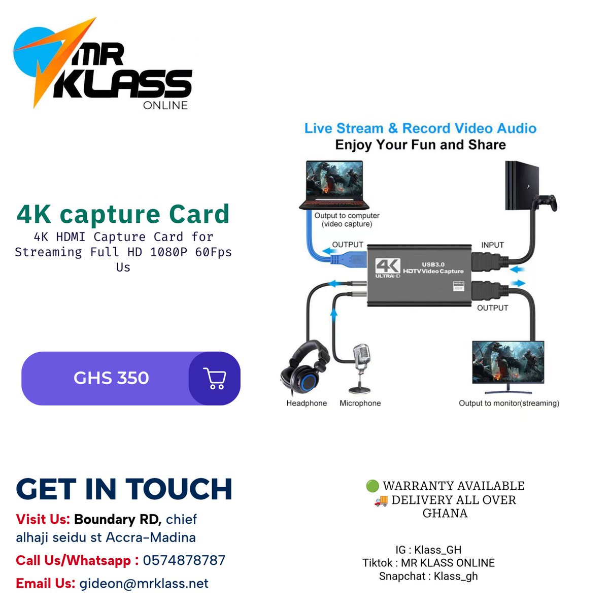 Record. Stream. Create in 4K. 🎥🔥
Our 4K Capture Card delivers ultra-clear video for gaming, live streaming, and content creation — smooth, fast, and professional quality. Perfect for PS5, Xbox, PC &amp; cameras.

 #gamingaccessories #gamingmobile #gamingequipment #gamingset