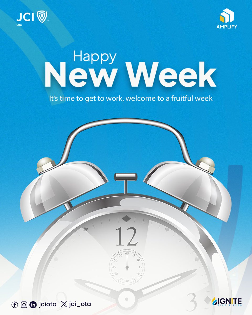 JCI_OTA's tweet photo. A new week is here - fresh goals, fresh energy, fresh opportunities.
Show up with focus. Execute with excellence. Stay consistent.
Welcome to a fruitful and productive week ahead. Let’s make it count.🥂
#Newweek
#Ignite
#JCIOta
#Amplify
#JCINigeria
#JCI https://t.co/9PJaduZVtP