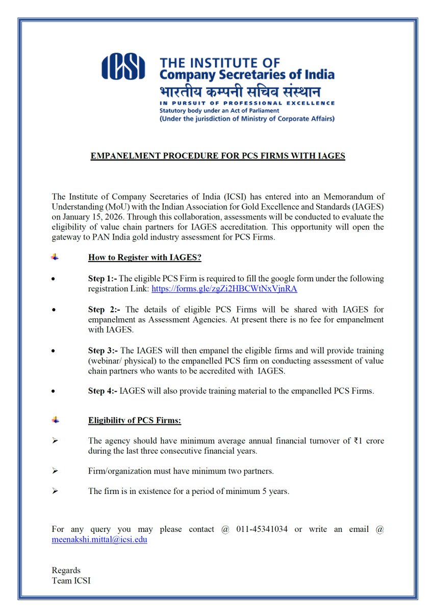 icsi_cs's tweet image. Empanelment Procedure for #PCS Firms with IAGES. Register @  forms.gle/zgZi2HBCWtNxVj…