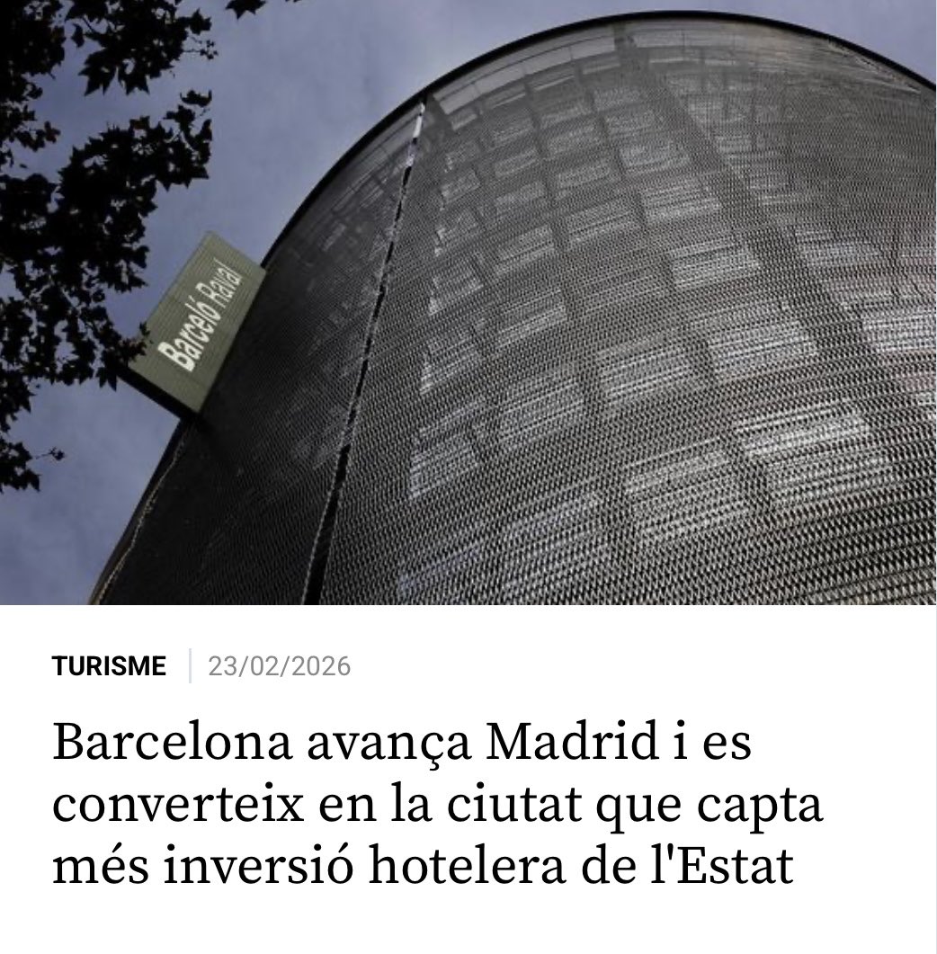 Barcelona, en molts camps, continua superant Madrid. Ara també en la captació d’inversió hotelera, malgrat les polítiques dels Comuns que el PSC accepta.