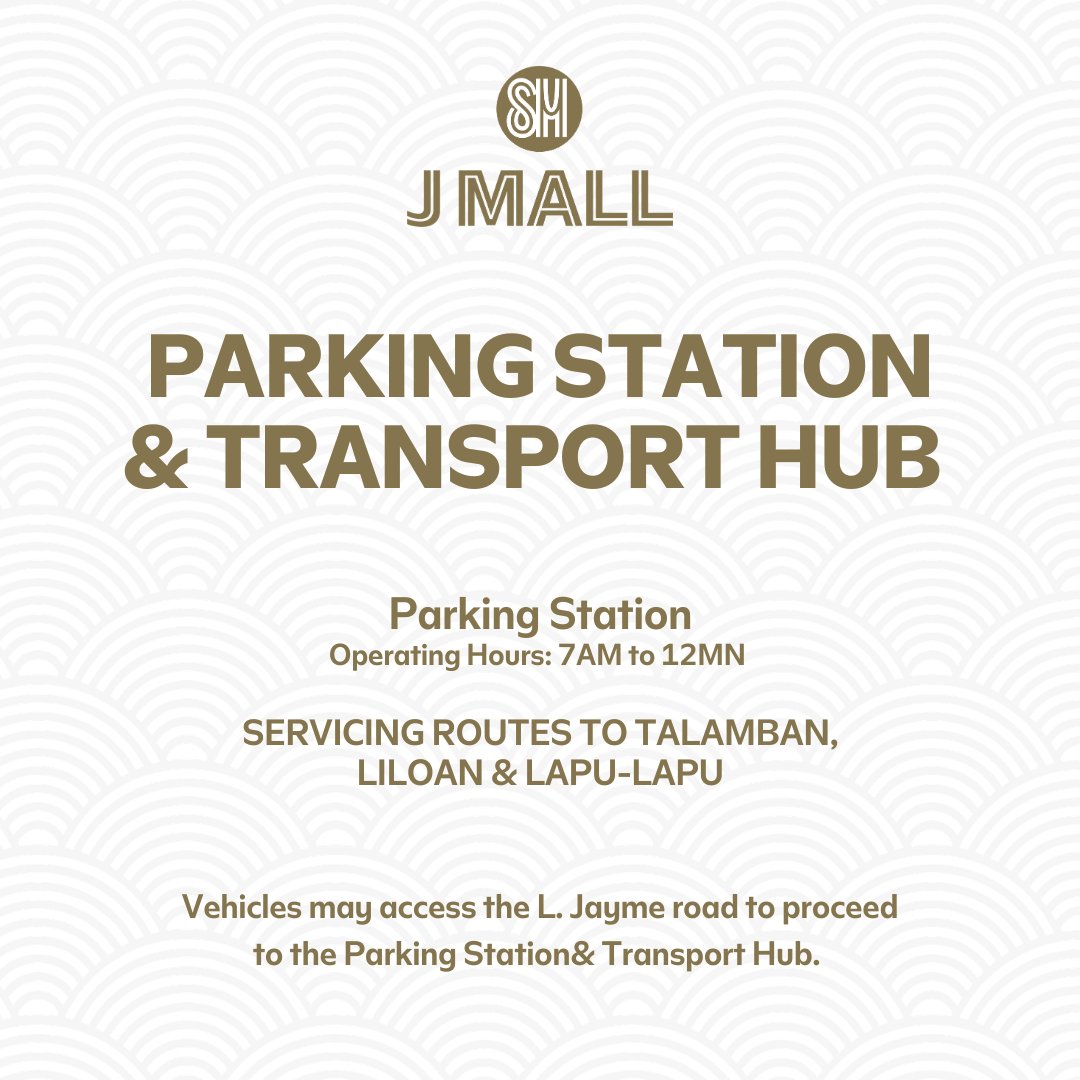 cebudailynews's tweet photo. Great news, #SMFam!
The Parking Station & Transport Hub is now open at SM J Mall.
๐ Access Point:
Vehicles may enter via L. Jayme Road to reach the Parking Station.
๐ Transport Hub Routes:
โข Talamban
โข Liloan
โข Lapu-Lapu
๐ Operating Hours:
Daily, 7AM to 12MN
Getting to and from SM J Mall is now easier, smoother, and more convenient than ever.
Plan your visit and enjoy hassle-free access to your favorite dining, shopping, and lifestyle spots.
See you at your most-loved SM J Mall!
#JustForYou #EverythingsHereAtSM #CDNDigital #CDNWhatsUp #BrandRoom