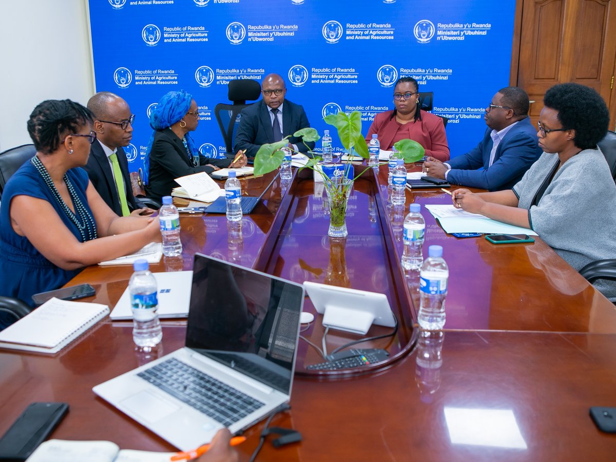 RwandaAgri's tweet photo. Today, leaders of @RwandaAgri met with a delegation from @AfDB_Group, led by Country Manager @AissaToureSarr1, to explore ways of strengthening the partnership and advancing sustainable food systems development. #AgriUpdatesRw #AfDB #FoodSystems https://t.co/hprA0zuX35