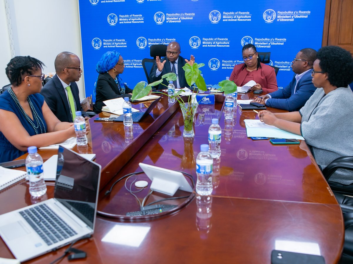 RwandaAgri's tweet photo. Today, leaders of @RwandaAgri met with a delegation from @AfDB_Group, led by Country Manager @AissaToureSarr1, to explore ways of strengthening the partnership and advancing sustainable food systems development. #AgriUpdatesRw #AfDB #FoodSystems https://t.co/hprA0zuX35