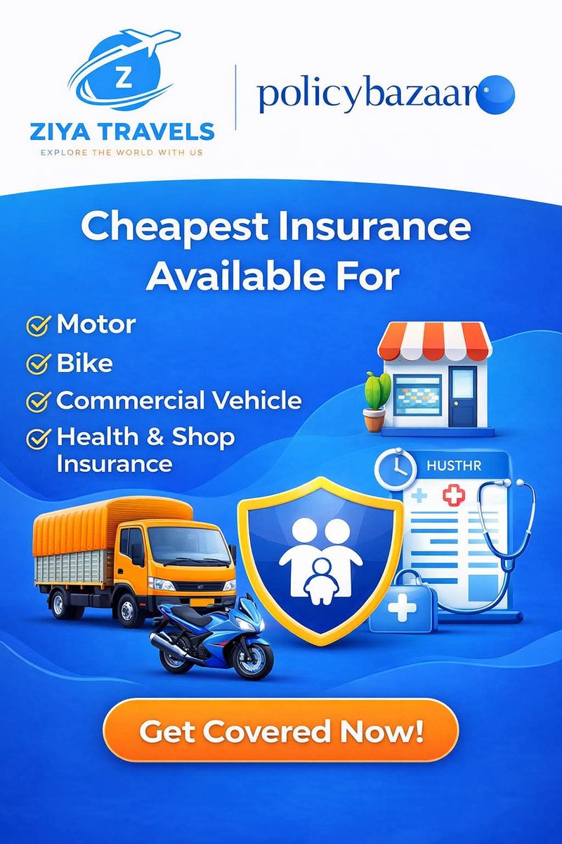 ziyatravelspz's tweet image. 🚨 Cheapest Insurance Deals Now!
Get the lowest premium with trusted support at Ziya Travels (Policybazaar Partner)

Motor | Bike | Health | Commercial
⚡ Instant policy
⚡ Limited-time rates
Call/DM Now!

#InsuranceDeals #ZiyaTravels #BestPremium #MotorInsurance