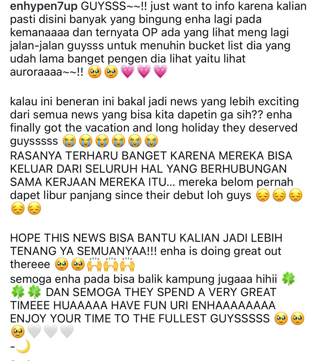 GUYS BENERAN AKU NANGIS BACA INI 😭😭😭 NGERTI GASIH AKHIRNYA YAALLAH ENHYPEN DAPET LIBUR 😭😭😭