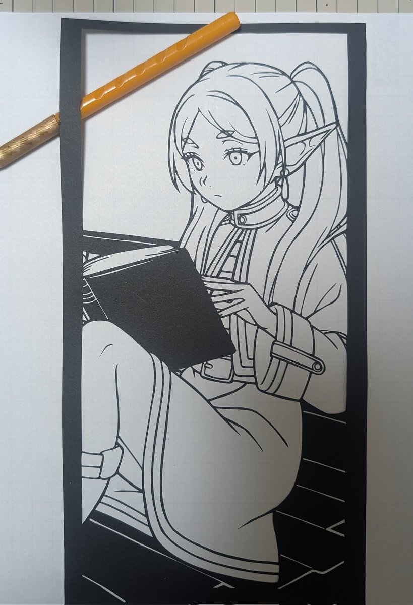 petrelli_adam's tweet photo. 掲載誌:週刊少年サンデー（連載中）から原作・原案：山田 鐘人 作画：アベ ツカサ 漫画：葬送のフリーレンより主人公：フリーレン #切り絵  #切り絵楽しい #切り絵アート #葬送のフリーレン #ファンアート https://t.co/vaquDjaTG4