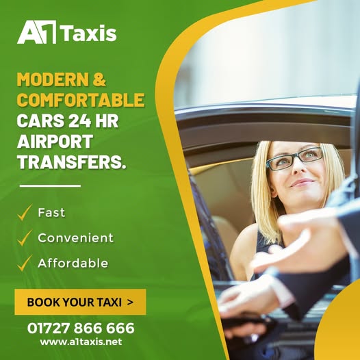 Modern &amp; Comfortable Cars 24 Hours Airport Transfers.
 Fast
Convenient
Affordable

Book your taxi today!

01727 866 666
a1taxis.net