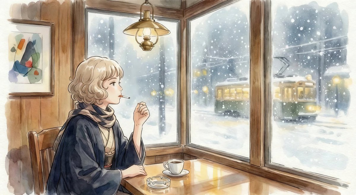 大正期の儚さ、消えてしまいそうな情緒を水彩画で表現してみました( ơ