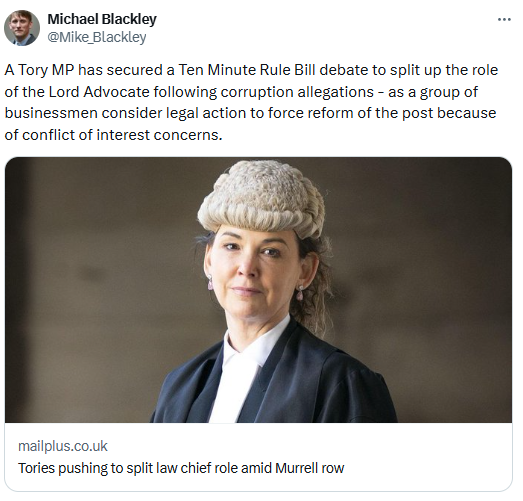 Note how the BritNats first turned an entirely legitimate memo into something illegitimate then linked it to the Lord Advocate's cabinet role which Westminster forced upon the Scottish Govt.

BBC Scotland is already pushing this line as well.

We have a corrupt media in Scotland.