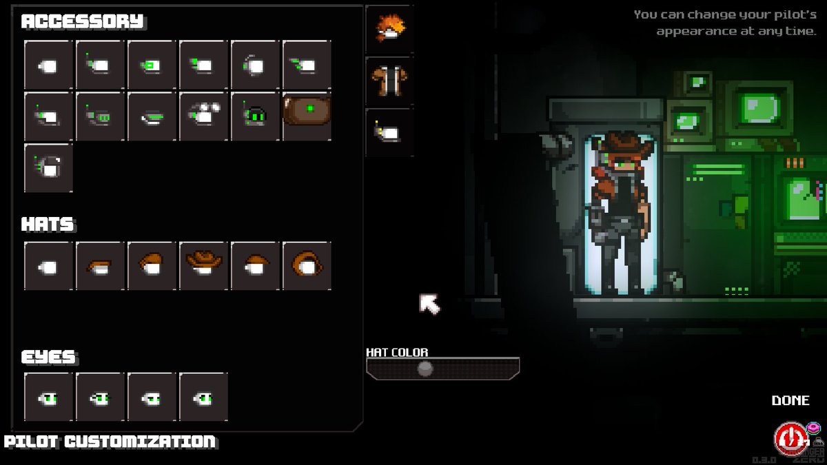 Working on adding in more customization options for the player in the hub world. It's not as fleshed out as the mech customization, but I'm hoping it will be soon 

#indiedev #indiegame #pixelart #ドット絵