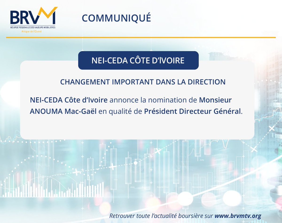 BRVM_UEMOA's tweet image. #NEI-CEDA #CotedIvoire - Communiqué - Changement important dans la Direction shorturl.at/HA9ch