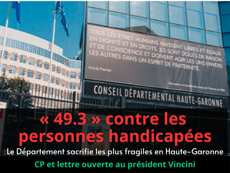 1/12 🚨 « 49.3 » contre les personnes handicapées : le Département sacrifie les plus fragiles en #HauteGaronne
Lettre ouverte à <a href="/SebVincini/">Sébastien Vincini</a>  👇
bit.ly/4rQiT9z