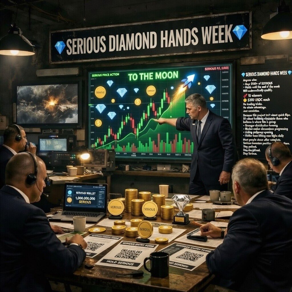 💎 $SERIOUS DIAMOND HANDS WEEK GIVEAWAY 💎

Anyone who:

• Buys $100+ of $SERIOUS
• Joins the community and follows me
• Comment’s “i bought” and reposts 
• Holds until the end of the week

Will automatically qualify.

🎯 5 winners
💰 $300 #USD1 each

No trading tricks. 
No