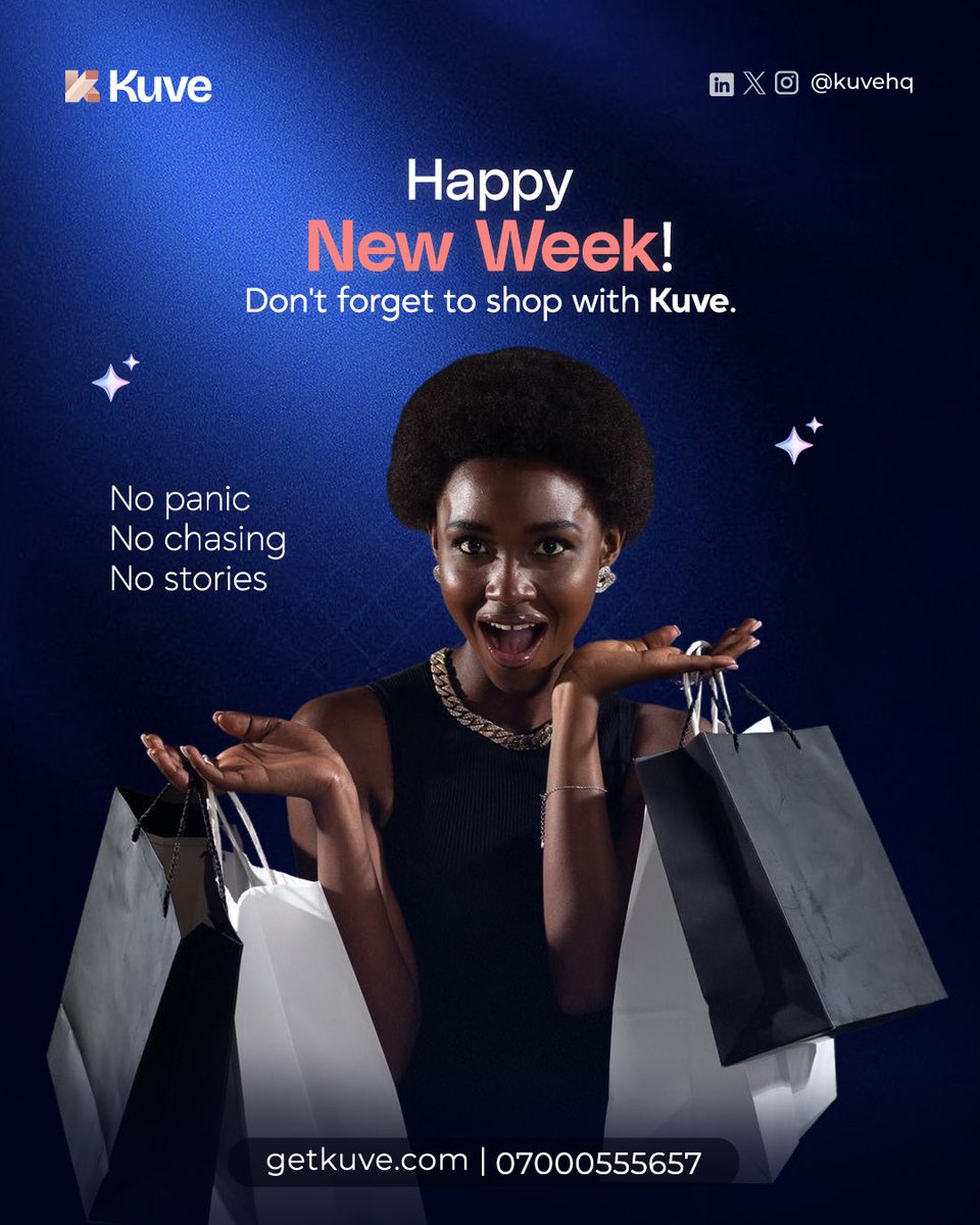 kuveHQ's tweet photo. Happy New Week from Kuve 
Wishing you more sales and new opportunities.
Show up, list your products, promote your store, and let’s make this week count. 🚀

We’re rooting for your success every step of the way 
#kuve #getkuve #monday #happynewweek https://t.co/qPspExslCb