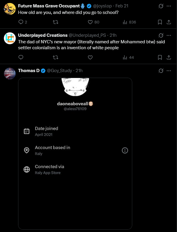 chelve12's tweet photo. @Goy_Study @Jabooie @topvideos___ I agree with Jay that you aren't real and/or are a paid shill with no actual convictions of your own. Your entire page is braindead ragebait. And what do ya know? The pot calling the kettle black. You screenshot and cropped a photo of someone from Italy for saying racists suck. https://t.co/2bIdnz2uOv