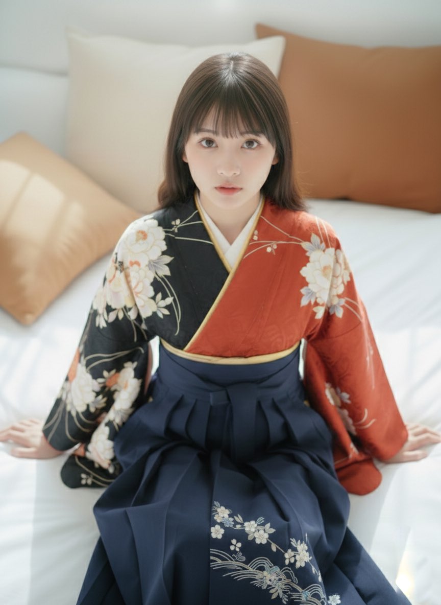 chiku_office's tweet photo. 右から見る？それとも左から見る？
今回の袴は左右で色が違う「片身替わり」なんです🧡🖤 
足元の刺繍までこだわった、お気に入りのレトロモダンコーデ。 特別な日は、これくらい欲張ってみる #卒業式 #袴 #レトロモダン #��ざと可愛い #着物 #片身替わり #卒業式コーデ #はかま #和服 #ポートレート https://t.co/D0wf0IMZou