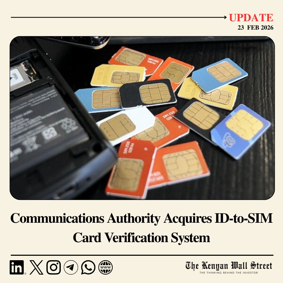 kenyanwalstreet's tweet photo. The Communications Authority of Kenya plans to deploy a cloud-based ID‑to‑SIM verification system enabling users to check which phone numbers are registered under their identification documents via SMS.

The platform will integrate all licensed mobile operators, support high query volumes, and generate detailed audit trails. Enhanced encryption, access controls, and monitoring tools are expected to strengthen oversight of SIM registration records.

https://t.co/2zuBEOKs6j