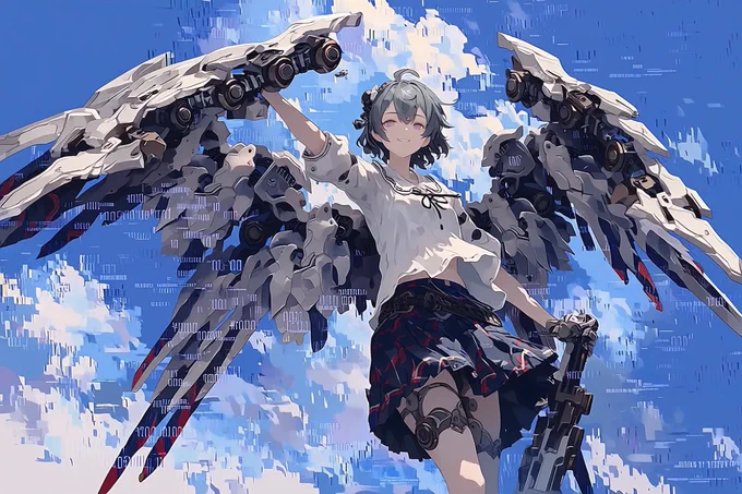 #晴天アポカリプス イカロス 高速機動ユニットを背負い,超音速飛行レースに挑むシンカロン(Think alone, 汎用人型アンドロイド)たちの総称. 1シーズンを跳び切れる機体は稀で,多くは成層圏の彼方に消えた.