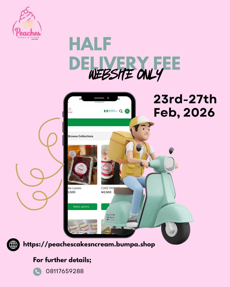 Enjoy half delivery fee to you when you order our cake treats ONLY ON THE WEBSITE.