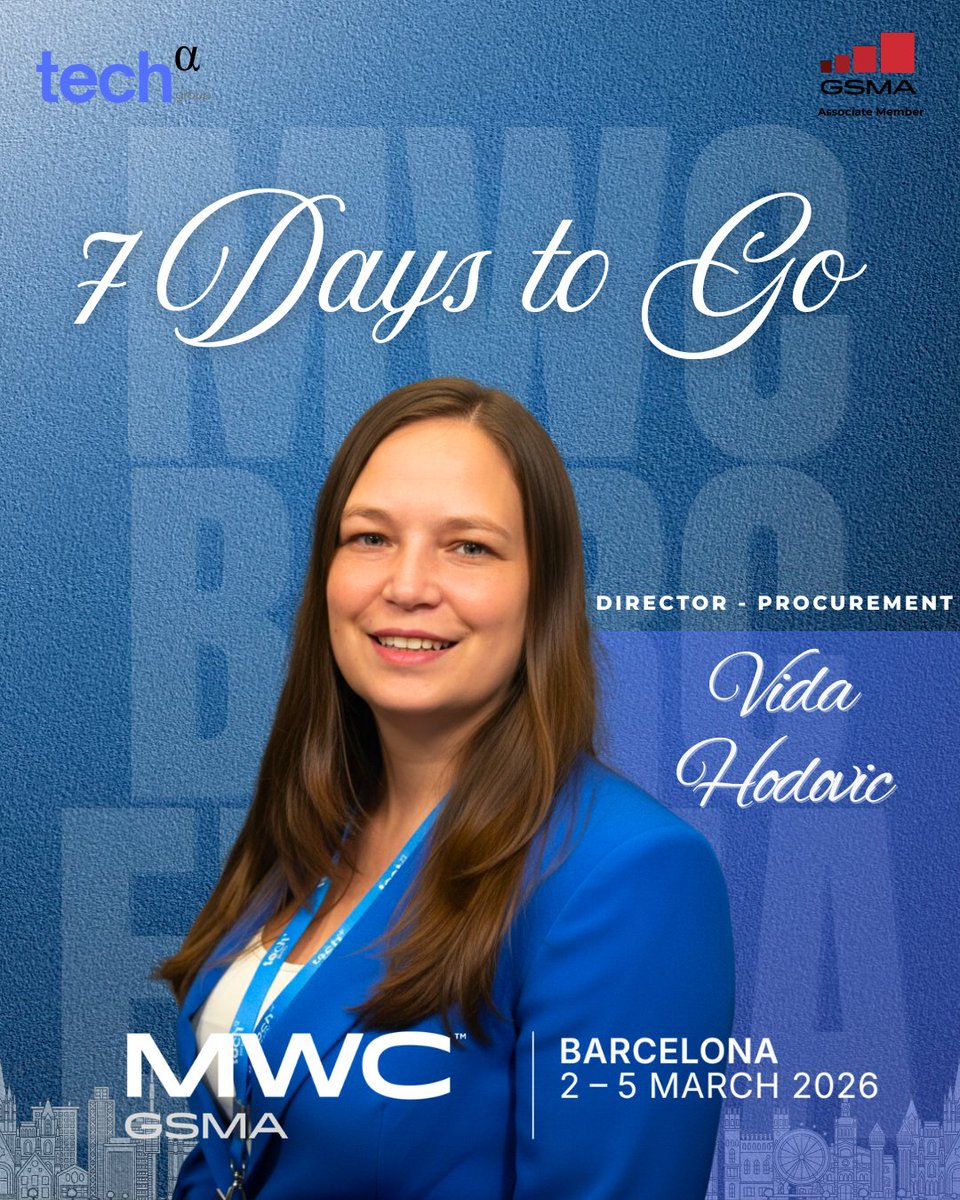 TechalphaGroup's tweet photo. The countdown to MWC Barcelona 2026 is officially on! π
In just 7 days, our Director of Procurement, Vida Hodovic, will be joining industry leaders and innovators at the worldβs most influential connectivity event.
See you in Barcelona! πͺπΈ
#MWC26 #TechalphaGroup #Networking https://t.co/jRQ9adgc5w