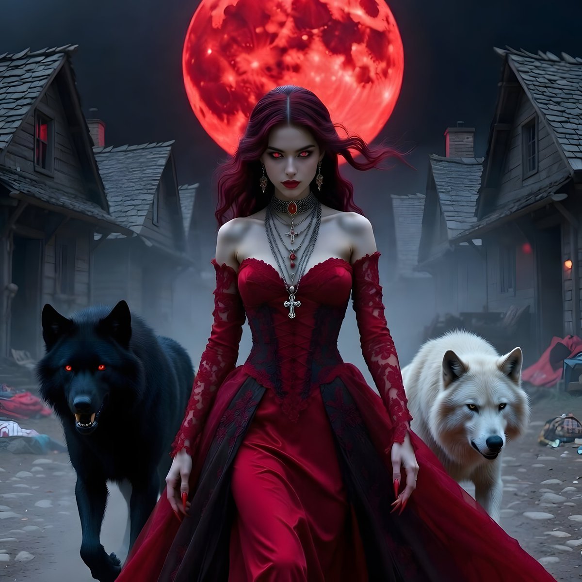 I left the cave after sending those two idiots for my🕷️ spider's lunch...☠️I decided to take a walk around the village to see if anyone was still alive🩸. Completely deserted. What unbearable boredom🤬. Now I'll see if my spy is still breathing🤔. Shadow🐺, White Wolf... with