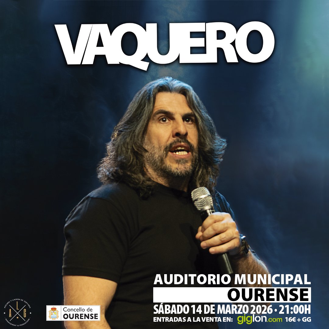 ¡ <a href="/VaqueroEH/">JJ Vaquero</a> en Ourense! 🎭 

📅14/03
🕗21:00
🎭Auditorio Municipal 
🎟️​Entradas en lnk.bio/alg_management

#entretenimiento #cultura #monologo #comico #teatro #gira #tour #ALG #standupcomedy #humorenvivo #ayuntamientoourense #auditoriomunicioaldeourense