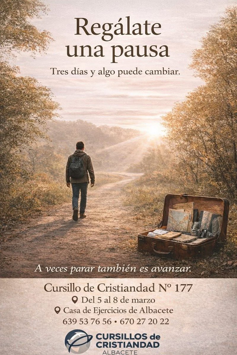 mccalbacete's tweet photo. 📢📢 El próximo en #Albacete del 5 al 8 de #Marzo2026 📢📢
Siente el abrazo del Padre, encontrándote con el Hijo. Ven y enamorate de Jesucristo. Él te está esperando....
#CursilloDeCristiandad #DeColores
#CristoVive
#jaleoMCC https://t.co/4B4EbnXYCq