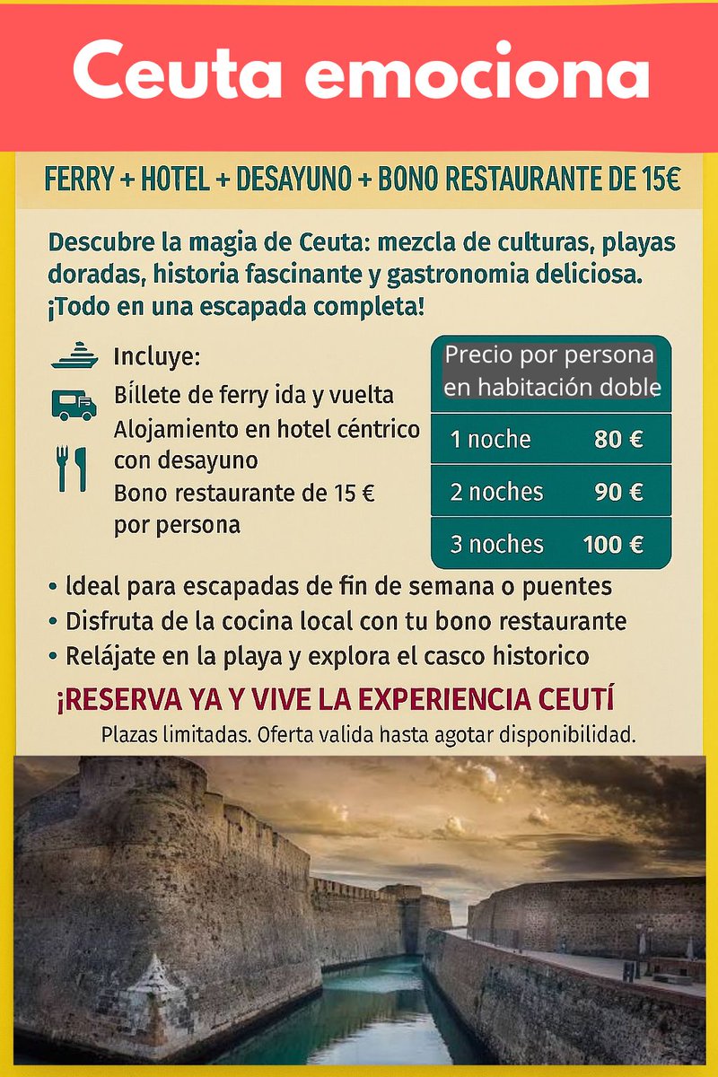 Maldo_Warhammer's tweet photo. El ferry y helicóptero a Ceuta, suele ser caro, pero estas ofertas, imposible resistirse a venir, el coche igual podéis ahorrároslo; Ceuta es cuesta en muchos tramos, pero donde os alojareis, es casi plano, os dejo cuánto tardaríais andando (al taxista estación de ferrocarril) 👇 https://t.co/FaTSYNYypZ