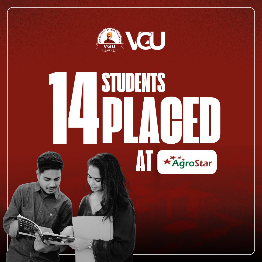 Success stories that speak louder than words 
Another proud placement milestone as our students step confidently into the professional world with AgroStar. 

#VGU #VGUJaipur #CampusPlacements #StudentSuccess #CareerMilestone #PlacementSuccess #AgroStar #FutureReady