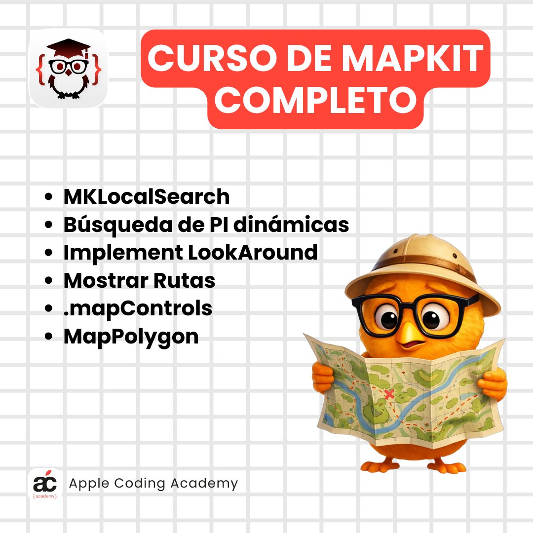 Ya está disponible el Curso de MapKit COMPLETO 🗺️

Aprende a crear rutas, búsquedas de puntos de interés, cómo funcionan los controles y tipos de mapas, polígonos para marcar zonas, o como mostrar el detalle e información de lugares seleccionados.

🔗 apps.apple.com/es/app/be-nati…