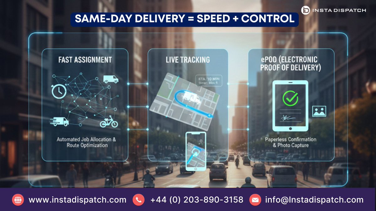 instadispatch's tweet photo. Same-day delivery isn’t just faster routes—it’s faster decisions and real-time visibility.

Explore InstaDispatch for same-day ops: https://t.co/2HwZRr5KbG
.
.
.
.
#InstaDispatch #SameDayDelivery #LastMileDelivery #DeliveryManagementSoftware #LogisticsTech https://t.co/hOrjyvdkAt