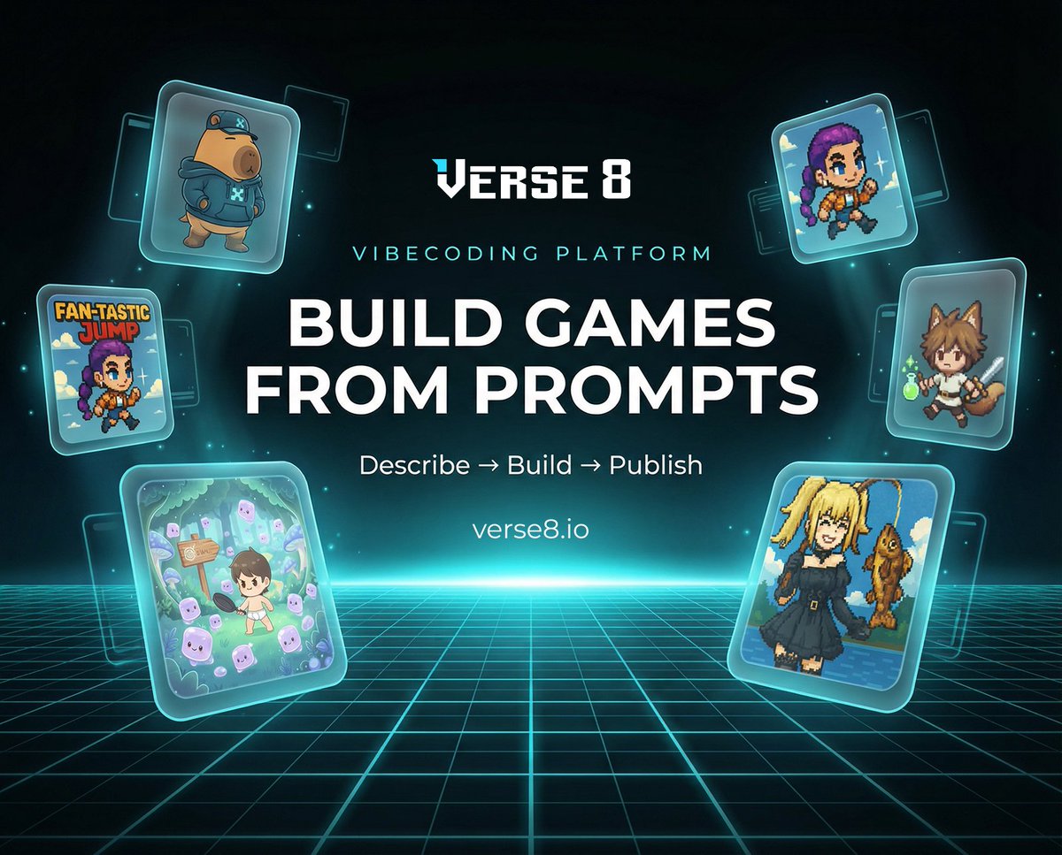 Verse_Eight's tweet image. The UGC market is worth $80B+. Most creators see $0.

Platforms own your revenue. Code blocks your ideas.

At Verse8, just prompt your game and it'll build itself.

3.5M+ players already inside → verse8.io