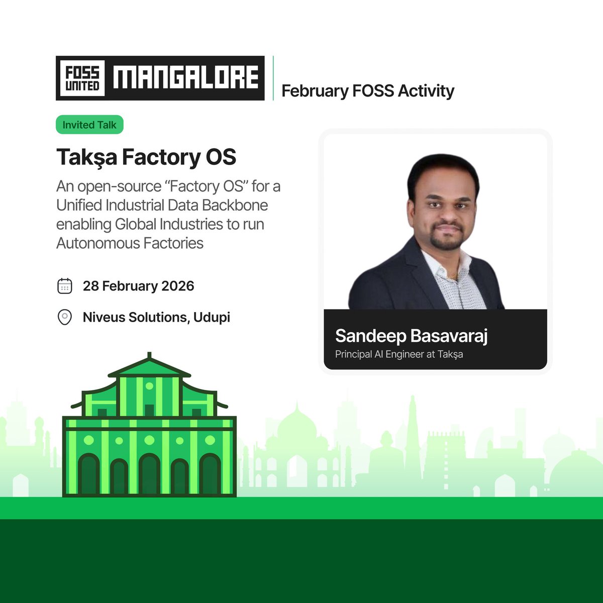 FOSSMangalore's tweet photo. Exploring the future of industrial intelligence with Takṣa Factory OS.

An open-source Factory OS designed as a unified industrial data backbone — integrating machines, sensors, and AI to enable scalable, autonomous, and data-driven manufacturing systems. https://t.co/35VTqhLPBP